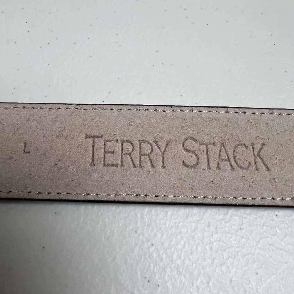 Terry Stack Italian Leather Hook & Loop Belt Womens Size Large NO BUCKLE‎